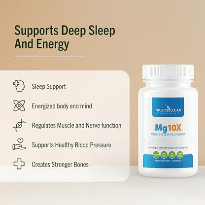 Mg10X Multi-System Magnesium | Supplement to Support Sleep - 60 Capsules | Enhanced Sleep, Immune System & Metabolic Support | Includes Magnesium Glycinate, Citrate and More