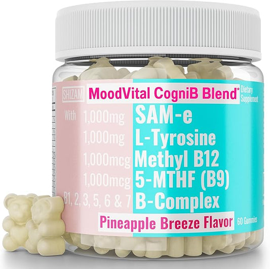 SHIZAM SAM-e & L-Tyrosine Gummies & Methylated Vitamin B-Complex | Methyl B12 & 5-MTHF | Vitamins B12 B9 B7 B6 B5 B3 B2 B1 Capsules Powders Pills Alt | Supplement Supplements