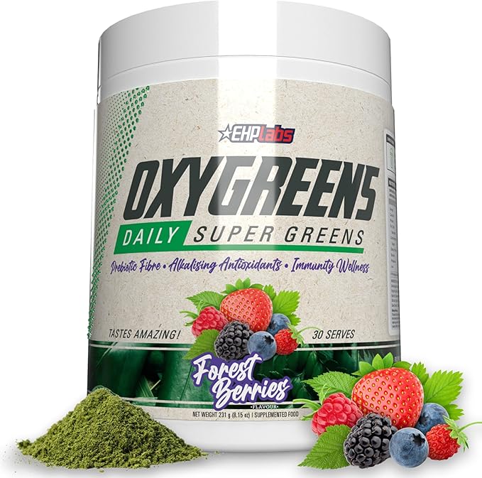 EHP Labs OxyGreens Super Greens Powder - Daily Greens Spirulina, Greens Superfood Powder & Greens Supplements Powder, Supergreens Antioxidants & Immunity Support, 30 Serves (Forest Berries)