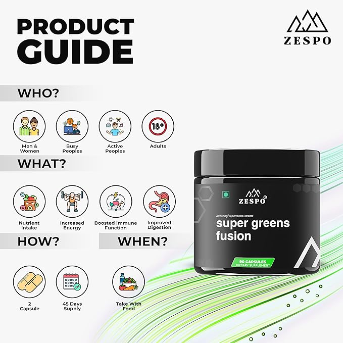 Super Greens Fusion – 1000mg Plant-Based Superfood Blend – Supports Daily Nutritional Balance & Digestive Wellness – Vegan Formula – 90 Capsules