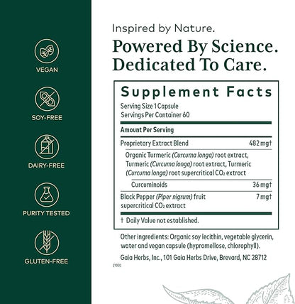 Gaia Herbs Pro Curcuma Supreme - Immune Health Support Supplement - Curcuma Supplement with Black Pepper Fruit Extract & Turmeric Root Extract - 60 Liquid Phyto-Caps (60 Servings)