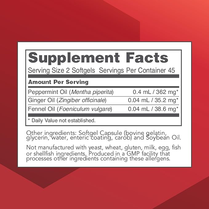 Protocol Peppermint G.I. - for Digestive Health Support* - with Peppermint, Ginger Oil & Fennel Oil - Enteric-Coated - Dairy Free & Halal - 90 Softgels