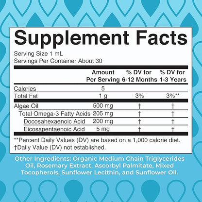 MaryRuth Organics Infant and Toddler Omega-3 Liquid Drops by | 200mg DHA and 2mg EPA Per Serving | Overall Wellness and Healthy Development | Unflavored | 1 Fl Oz