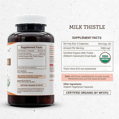 Milk Thistle USDA Organic 120 Capsules | High-Potency Herbal Organic Capsules | Made with Organic Vegetarian Capsules and Organic Milk Thistle (Silybum marianum) Dried Seed (120 Capsules)