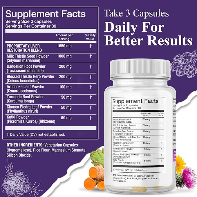 Liver Cleanse Detox & Repair Formula – Pure Health Liver Support with Milk Thistle, Artichoke & Dandelion Root for Fatty Liver & Liver Health Herbal Detox Supplement Capsules (60 Count)