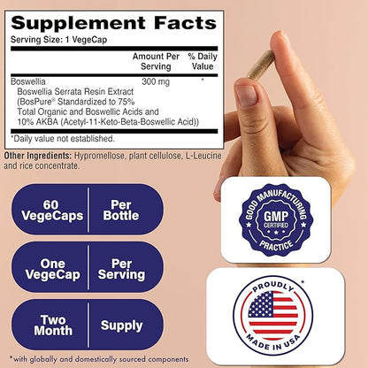Health Thru Nutrition Boswellia 300mg 60 Capsules as Bospure AKBAMAX | High Potency 75% Boswellic Acids 10% AKBA | Healthy Inflammatory Support | Vegan Certified | Non-GMO, Gluten Free, Soy Free