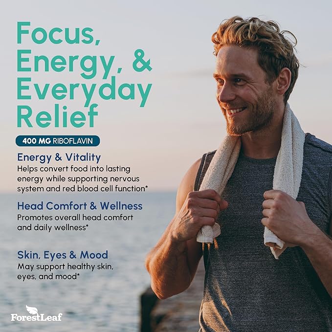 ForestLeaf Vitamin B2 Riboflavin 400mg - Energy, Skin & Cellular Health Supplement - Nervous System Support - Vitamin B 2 VIT B - Non-GMO & Gluten Free - B2 Vitamin 400mg Vegetable Capsules, 90 Count
