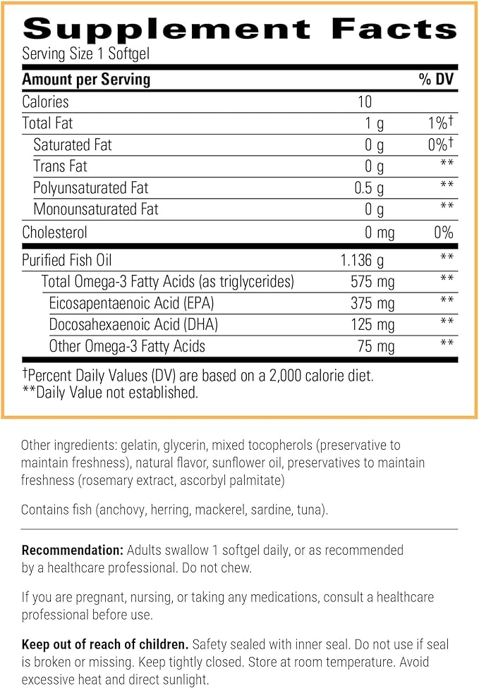 Integrative Therapeutics - Pure Omega HP Fish Oil Softgels - 575 mg Omega 3 Fatty Acids with EPA and DHA - Fish Oil -Sustainably Sourced - 120 Count