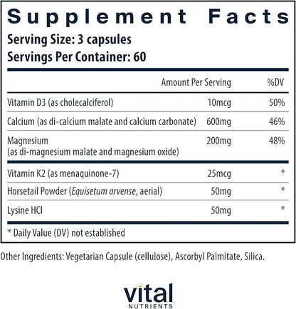Vital Nutrients Osteo-Nutrients | Vitamin K2 + D3, Calcium, and Magnesium for Bone & Heart Support* | Vegetarian Supplement | Gluten, Dairy, Soy Free | 180 Capsules