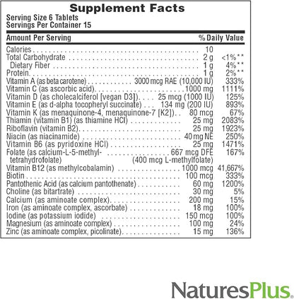 Natures Plus Source of Life - 90 Mini-Tabs - Multivitamin & Mineral Supplement - Supports Natural Energy & Overall Well-Being - Gluten Free, Vegetarian - 15 Total Servings