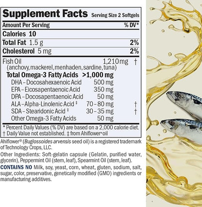 ANDREW LESSMAN Maximum Essential Omega-3 Mint - 180 Softgels - Ultra-Pure, High Potency Omega-3 Oils. High DHA, No Stomach Upset, No Contaminants, No Mercury. Small Easy to Swallow Softgels