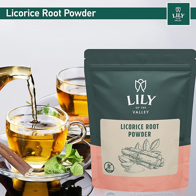 Lily of the Valley Licorice/Liquorice Root Powder - Ground Mulethi Sourced from India - Natural Sweetener - Vegan & Gluten-Free - Packed in Resealable Pouch (16oz, 453g)