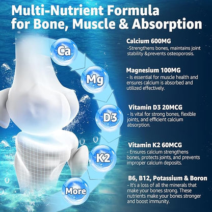 Calcium Gummies 600mg - Calcium Supplement for Women, Ocean Algae Calcium | Vitamin D3, K2, Magnesium | for Bone Strength, Muscle & Immnue | Sustainably Sourced Algae Calcium, 70+ Mineral, Vegan,2PACK