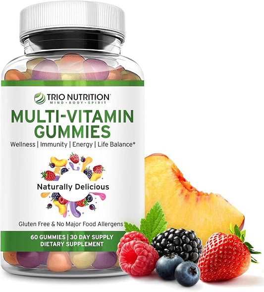 TRIO NUTRITION Premium Naturally Delicious Daily Multivitamin Gummies for Men & Women| No Major Food Allergens |Gluten Free | No High Fructose | Essential Vitamins & Minerals - Zinc*