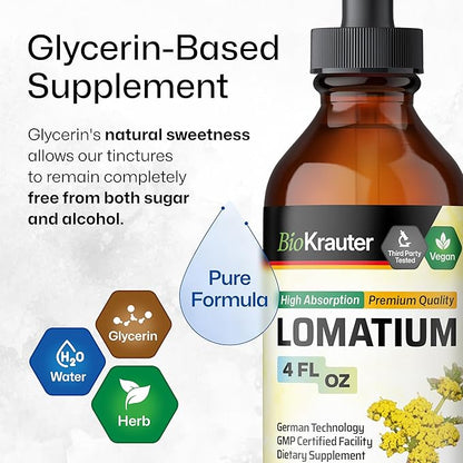 BIO KRAUTER Lomatium Tincture - Immune and Lung Support Supplement - Alcohol and Sugar Free Vegan Lomatium Root Tincture - 4 Fl.Oz.