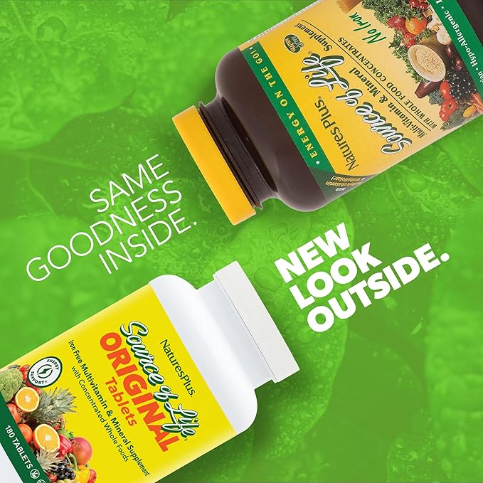 NaturesPlus Source of Life No Iron - 180 Tablets - Multi-Vitamin & Mineral Supplement - Supports Natural Energy & Overall Well-Being - Gluten Free, Vegetarian - 60 Servings