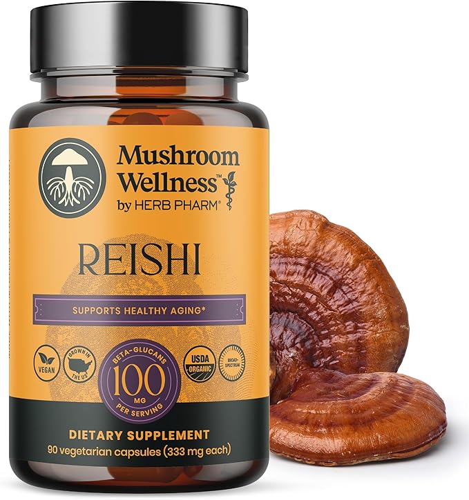 Organic Red Reishi Mushroom Capsules, Reishi Mushroom Powder Supplement, Immune Support, Traditional Nervous System Support & Cardiovascular Health, 90 Vegan Capsules