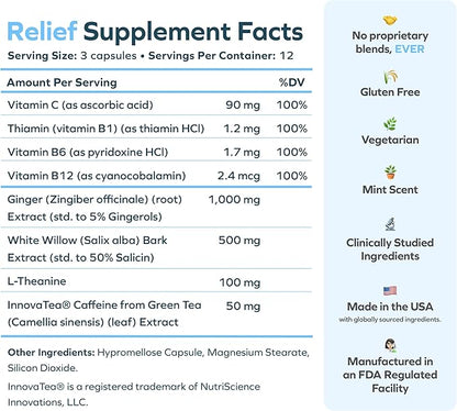 Cheers Relief | Next Morning Aid with Ginger + White Willow Bark | Feel Better After Drinking | 36 Doses | Ginger, White Willow Bark, L-Theanine, Caffeine