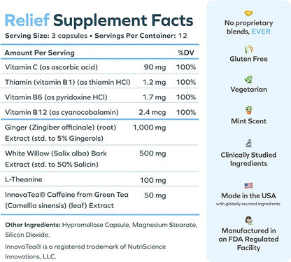 Cheers Relief | Next Morning Aid with Ginger + White Willow Bark | Feel Better After Drinking | 12 Doses | Ginger, White Willow Bark, L-Theanine, Caffeine
