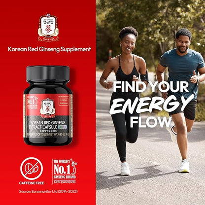Renewed Korean Red Ginseng Extract Capsule Plus - All-in-One Vegan Supplements - Energy Boost & Immune Support, Caffeine Free & Non-GMO (600mg, 30 Capsules)