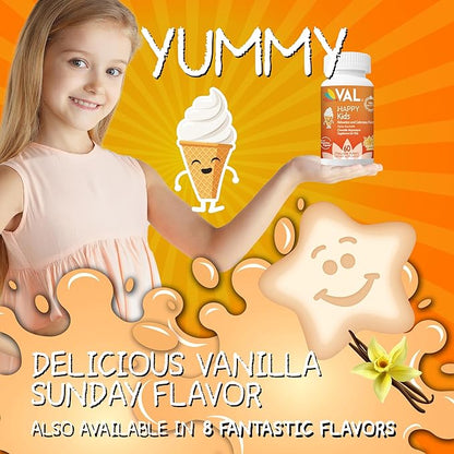 VAL Magnesium for Kids | High-Absorption Magnesium for Calm, Relaxation & Focus | Magnesium Glycinate, Citrate & Taurate | with Vitamin B6, D & C | Sugar-Free, Non-GMO | Vanilla | 60 Chewable Tablets