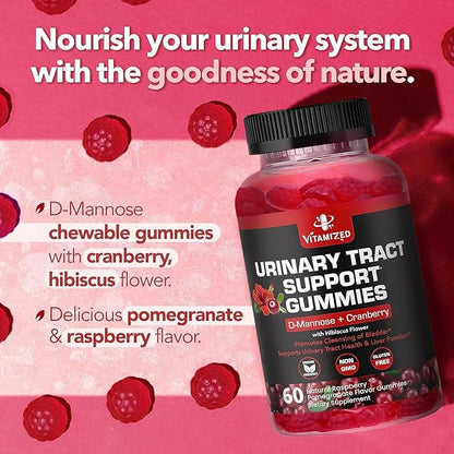 Potent Cranberry Gummies 1500mg with D Mannose - Urinary Tract Health for Women & Men, Urinary Flush & Bladder Fast-Acting Support Supplements with Hibiscus Powder, 180 Count