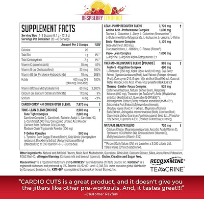NDS Nutrition 4.0 Pre Workout Supplement - Advanced Weight Loss and Pre Cardio Formula with L-Carnitine, CLA, MCTs, L-Glutamine, and Safflower Oil - Razz Lemonade (40 Servings)