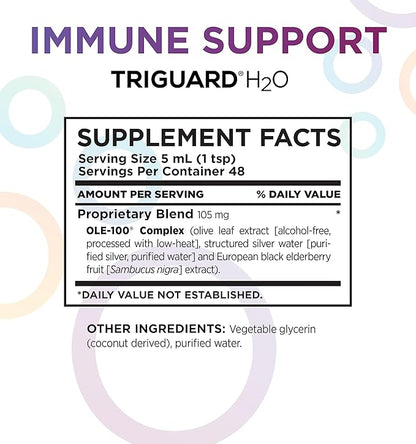 Triguard Plus Colloidal Silver Water, Sambucus Elderberry Extract & Olive Leaf Extract, 3-in-1 Liquid Immune Support Ready to Drink | Powerful Immune System Booster | Great Taste - 8oz, Made in USA
