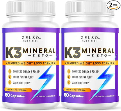 ZELSO (2 Pack) K3 Mineral Weight Loss Pills for Women and Men, K3 Mineral Pills - K3 Salt Mineral, Vitamin + K3 Capsules Supplement for Keto Weight Loss - 2 Months Supply