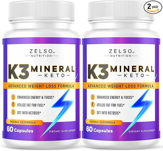 ZELSO (2 Pack) K3 Mineral Weight Loss Pills for Women and Men, K3 Mineral Pills - K3 Salt Mineral, Vitamin + K3 Capsules Supplement for Keto Weight Loss - 2 Months Supply