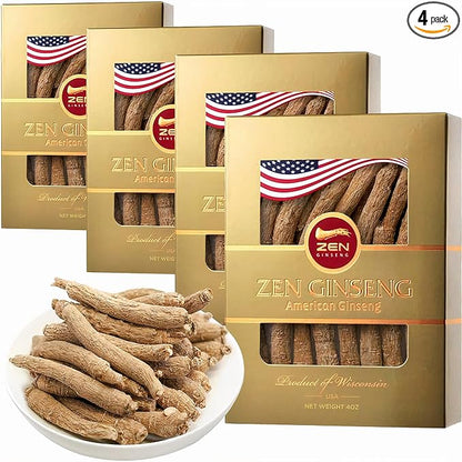 4 Boxes of American Wisconsin Ginseng - Small Long Root - Premium Quality Panax Ginseng. Boosts Body Immunity, Energy for Men & Women (16oz)