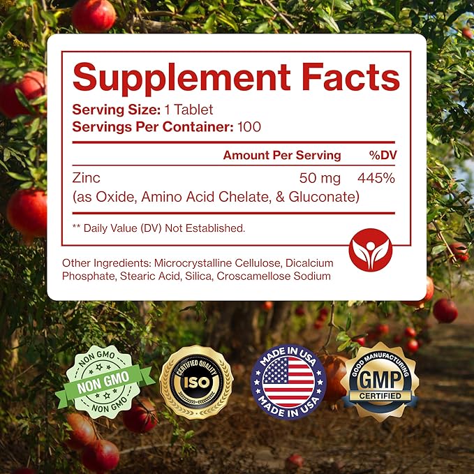 Mega Zinc Supplement, 50mg, 3-in-1 Zinc Complex, 100 Tablets - Pure Micronutrients