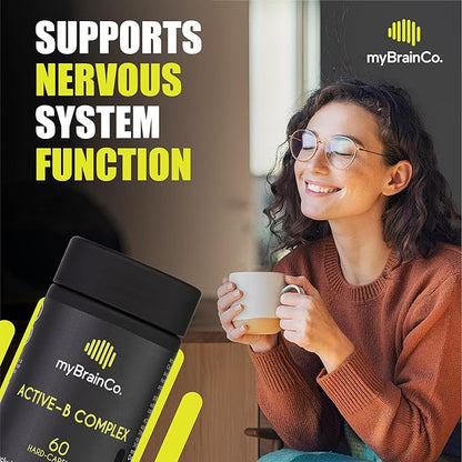 myBrainCo Active-B Complex Supplement - High Strength Activated Vitamin B Complex - Potent B2, B6, B12 Vitamins and Methyl-Folate Supplement to Support Cellular Energy and Cognition (60 Vege-Capsules)