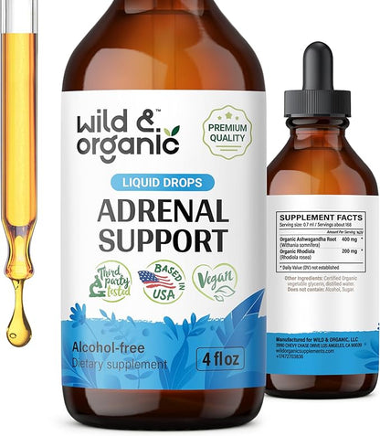 Wild & Organic Adrenal Support Drops for Positive Outlook - Natural Adrenal Support Supplements for Women and Men - Vegan, No Sugar & Alcohol - 2-Month Supply - 4 fl oz