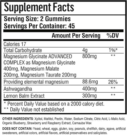 180 CT Magnesium Glycinate Gummies 400 mg/Serv - with Ashwagandha, Magnesium Malate & Taurate - Sugar Free Chews for Adults & Kids Relaxation, Stress Relief, Night Rest, Muscle & Cardio Support