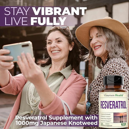 Japanese Knotweed Capsules - Resveratrol Supplement with 1000mg Japanese Knotweed, Green Tea Extract, Quercetin, Grape Extract. Potent Antioxidant for Healthy Aging & Cardiovascular Support. 60 Caps