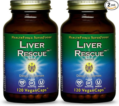 HealthForce SuperFoods Liver Rescue - Natural Liver Cleanse - with Milk Thistle & Dandelion Root - Gluten-Free & Vegan - 120 Capsules (Pack of 2)
