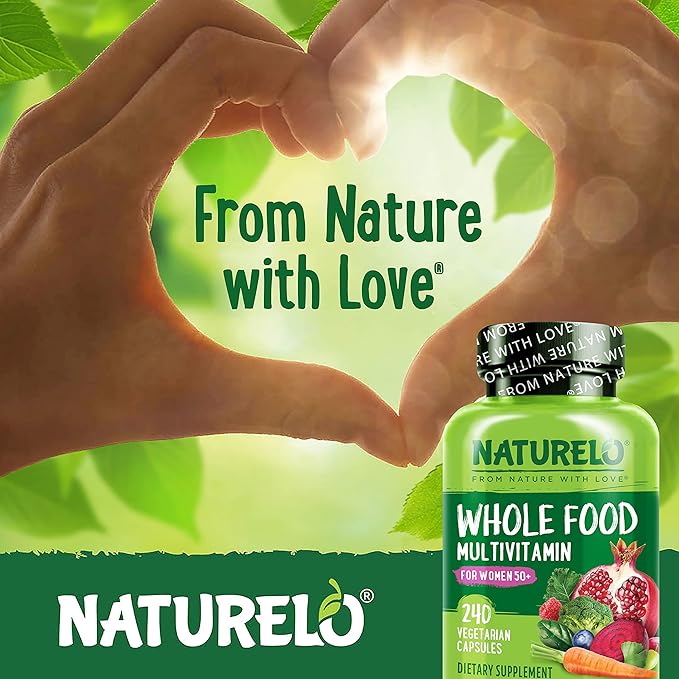 NATURELO Whole Food Multivitamin for Women 50+ (Iron Free) with Vitamins, Minerals, & Organic Extracts - Supplement for Post Menopausal Women Over 50 - No GMO - 240 Vegan Capsules