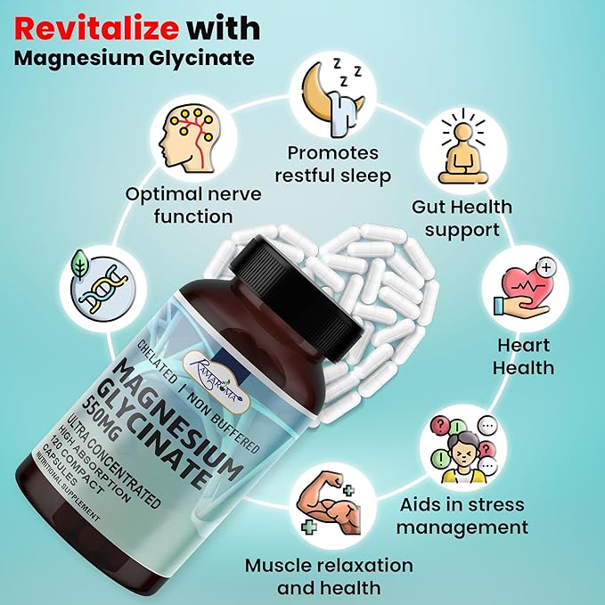 Pure Magnesium Glycinate - Capsules to Support Optimal Health - with Magnesium Glycinate - 120 Capsules (Dual Month Pack), High Absorption Magnesium by Ramaroma