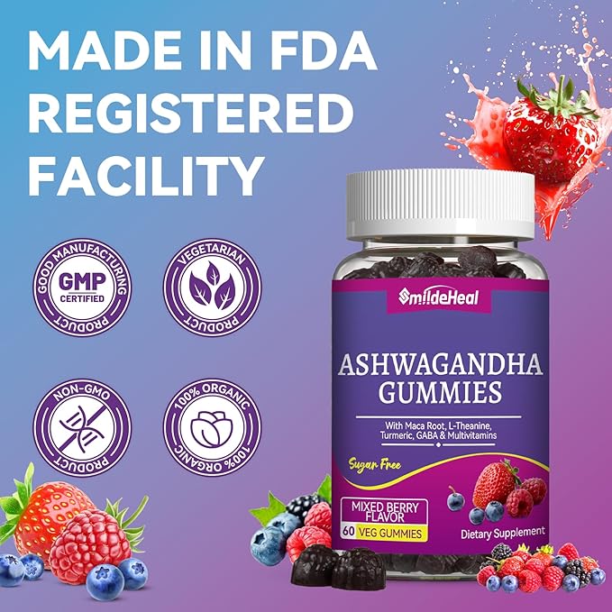 Ashwagandha Gummies 3000mg - Stress Relief & Increased Energy - Ashwagandha Supplements for Women & Men - Natural Mixed Berry Flavor (120 Count)