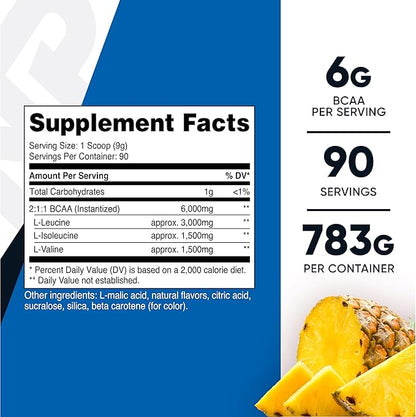 Nutricost BCAA Powder (Pineapple, 90 Servings) - Optimal 2:1:1 Ratio