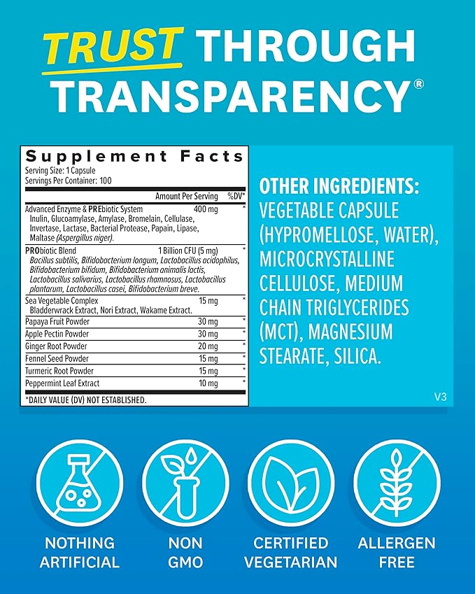 Zenwise Health Digestive Enzymes and Bromelain for Gut Health - Probiotic Multi Enzymes with Prebiotics and Probiotics for Women and Men for Digestive Health and Bloating Relief for Digestion - 100 CT