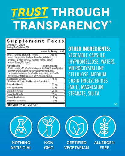 Zenwise Health Digestive Enzymes and Bromelain for Gut Health - Probiotic Multi Enzymes with Prebiotics and Probiotics for Women and Men for Digestive Health and Bloating Relief for Digestion - 100 CT