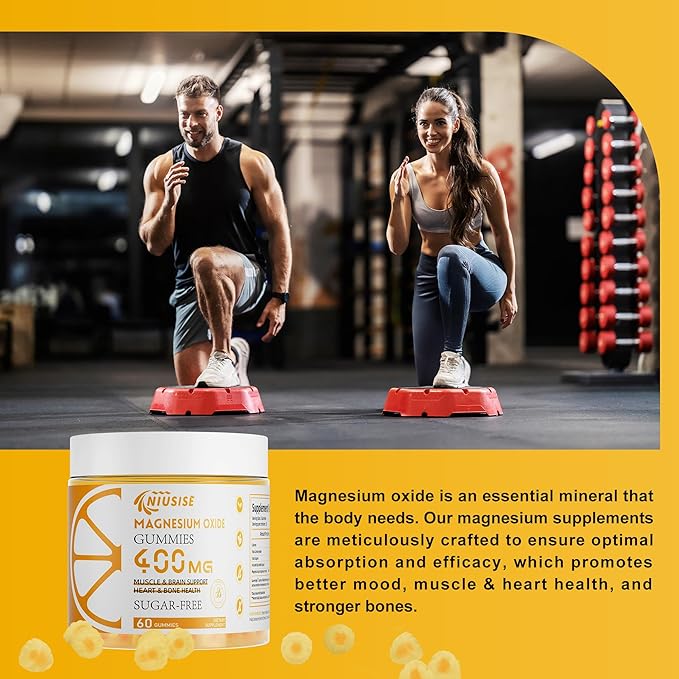 Magnesium Oxide Gummies for Men & Women, Easily Absorbed Magnesium Gummies Supplement for Muscle, Bone and Heart Support, Magnesium Complex Supplement 400mg
