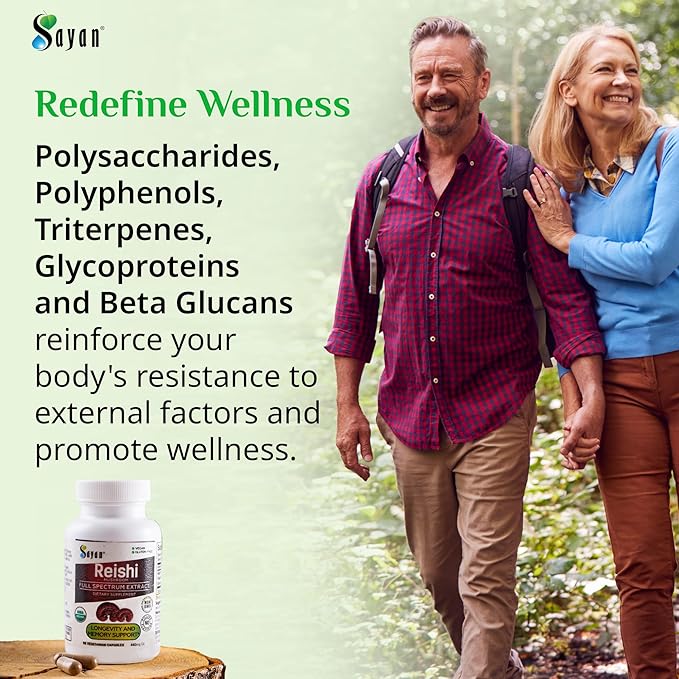 Sayan Reishi Mushroom Extract 90 Capsules/440mg Each – Longevity, Vitality, Wellness & Immune Support Supplement – USDA Organic & Vegan – Non-GMO, No Fillers, or Additives – Always Pure and Potent