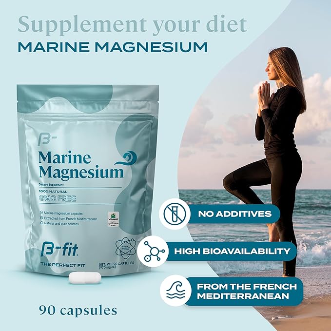 Marine Magnesium - 90 Capsules - 3-Month Supply - High Bioavailability Magnesium Supplement - No Additives & Gluten Free - Good Absorption - Simag Certified