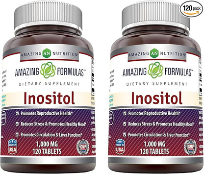 Amazing Formulas Inositol - 1000 Mg, Tablets - Promotes Reproductive Health - Reduces Stress & Promotes Healthy Mood - Promotes Circulation & Liver Function (120 Count (Pack of 2))