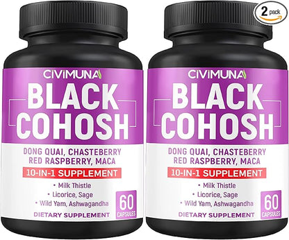 Black Cohosh Capsules with Black Cohosh, Dong Quai, Chasteberry and More - 120 Capsules for 4 Months Supply (Pack of 2)