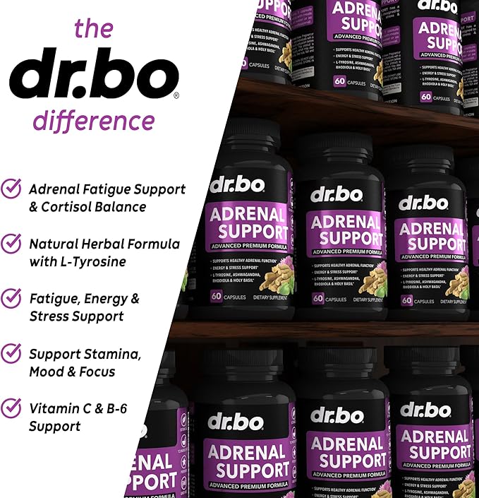 Adrenal Support Cortisol Manager Supplement - Adrenal Fatigue Supplements for Women & Men with Natural Adaptogen Ashwagandha Holy Basil Rhodiola L Tyrosine Complex Fatigue Cortisol Health - 60 Pills