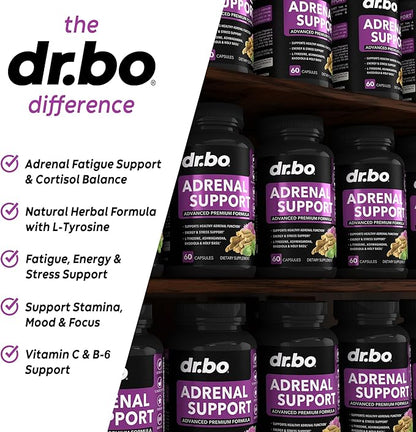 Adrenal Support Cortisol Manager Supplement - Adrenal Fatigue Supplements for Women & Men with Natural Adaptogen Ashwagandha Holy Basil Rhodiola L Tyrosine Complex Fatigue Cortisol Health - 60 Pills